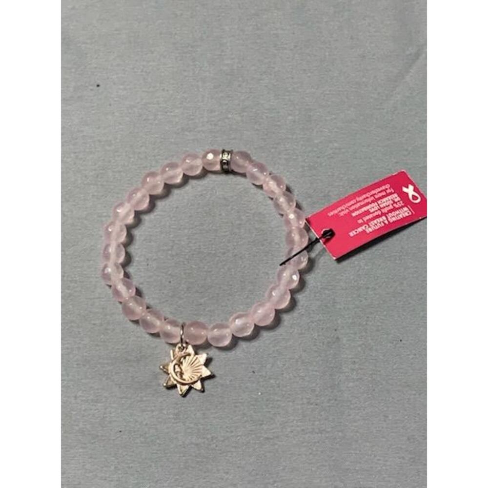 Chavez for Charity Pink Rose Quartz Beaded Bracelet Sun Charm